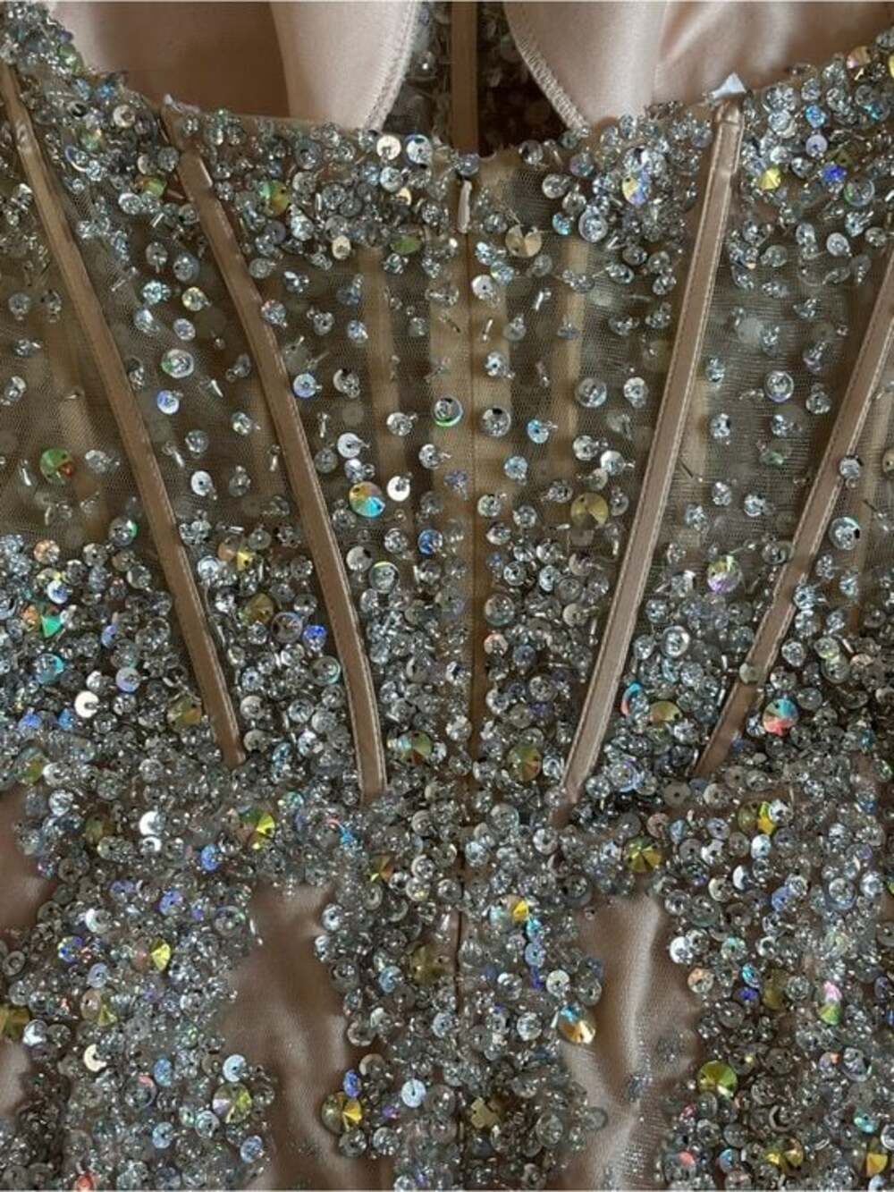 Jovani Beaded Strapless Mermaid Gown Nude Champagne Size 4 Formal Prom Dress - Picture 7 of 11